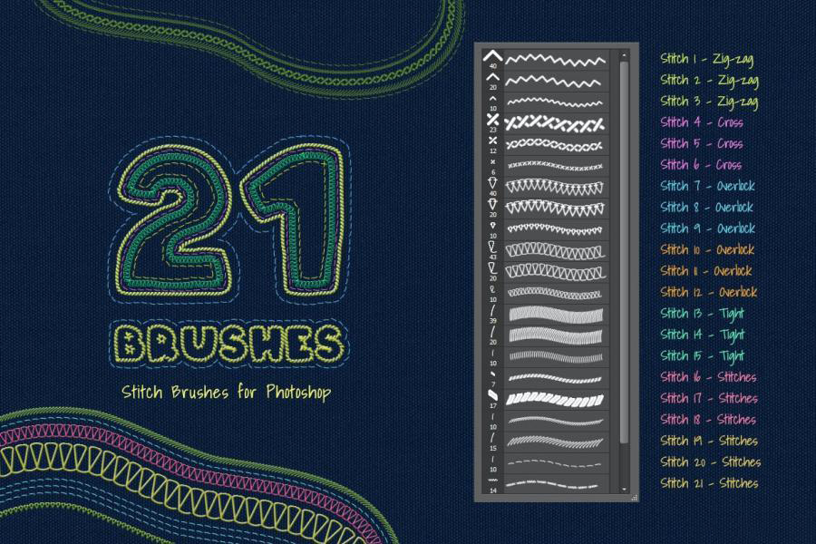 【3122】PS笔刷-布艺缝纫刺绣纹理效果PS笔刷素材