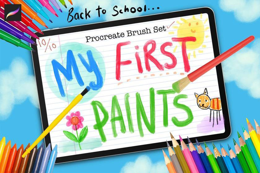 【3258】Procreate笔刷-木炭粉笔儿童油漆水彩铅笔纹理效果笔刷素材