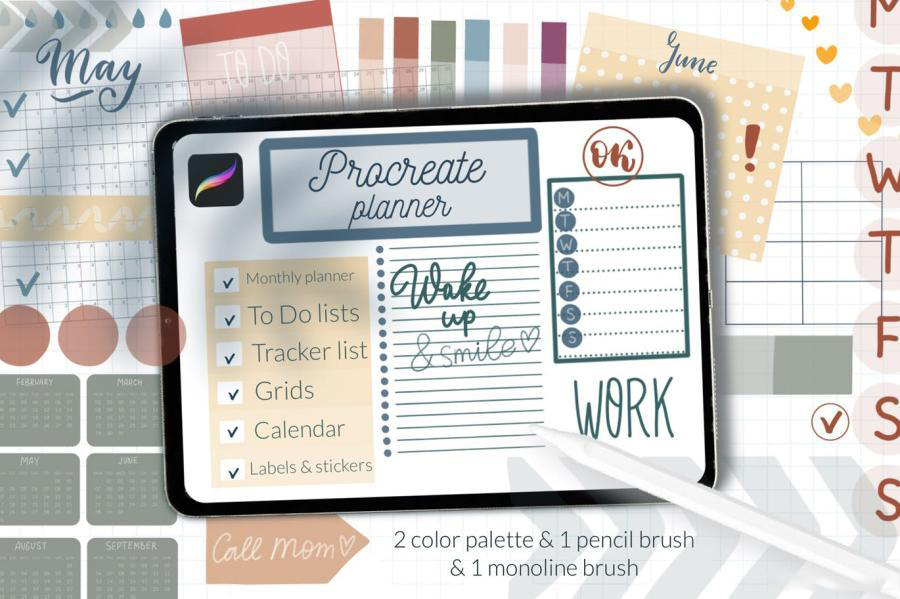 【3523】Procreate笔刷-日程计划安排图案贴纸笔刷素材