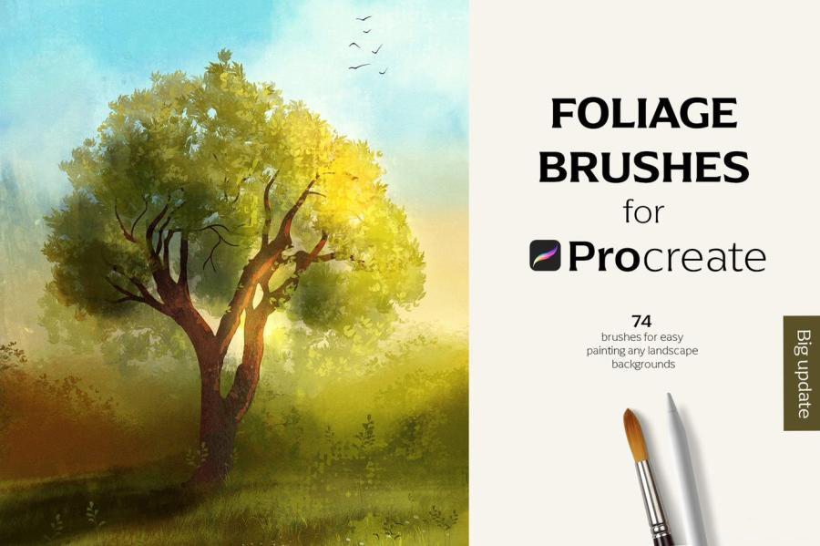 【3524】Procreate笔刷-风景植物树叶画笔图案笔刷素材下载