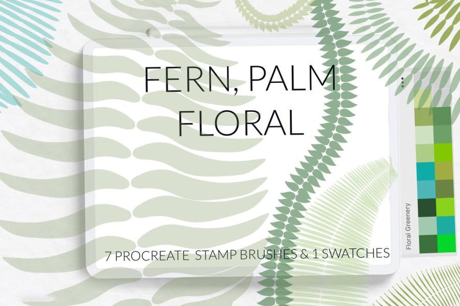 【3531】Procreate笔刷-花卉棕榈和蕨类植物图案笔刷素材