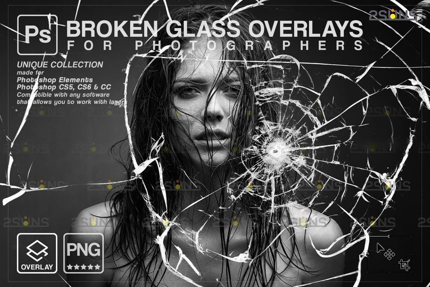 【3740】背景素材-破碎玻璃效果的PNG透明背景叠加图片素材
