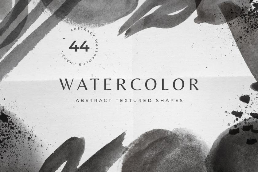 【3870】背景素材-黑白色墨水水彩毛笔纹理笔刷形状PNG素材