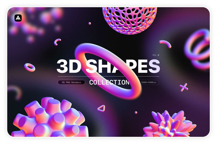 【3881】PNG素材-红紫色3D立体几何形状平面设计PNG素材合集