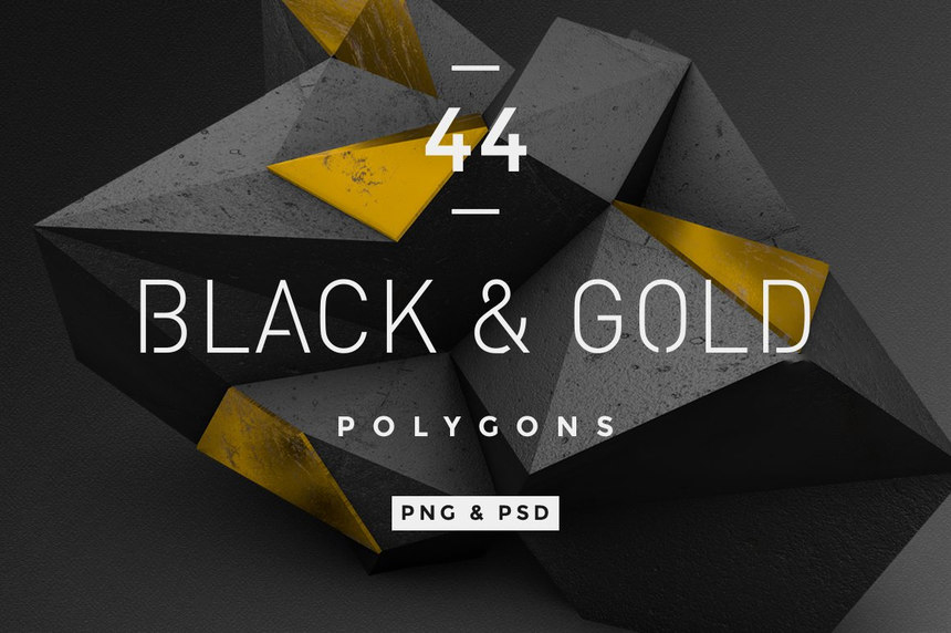 【3999】PNG素材-44款黑色和金色抽象几何多边形图形元素PNG素材